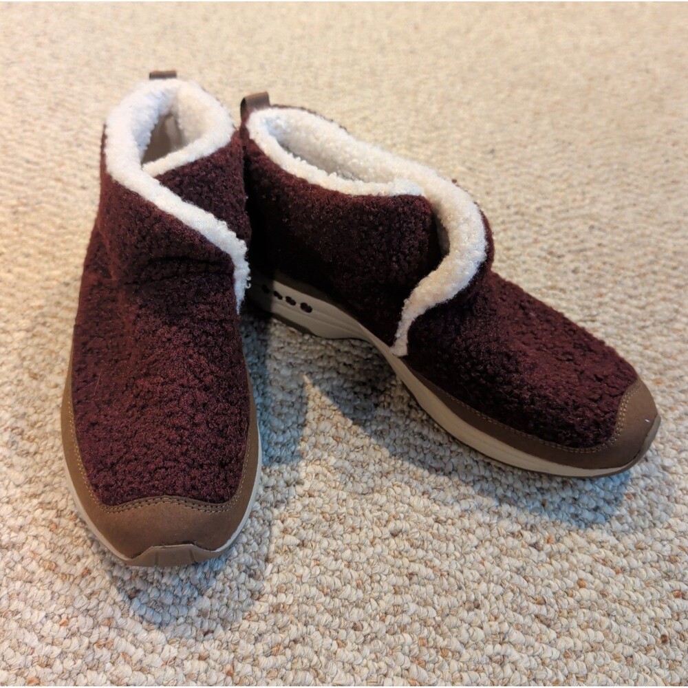 Easy Spirit Trippin Ankle Boots Booties Womens 9 Maroon Sherpa Slip On Cozy